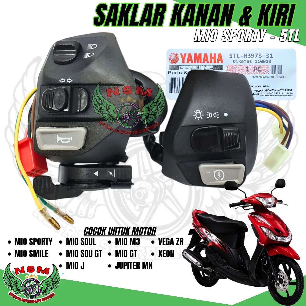 SAKLAR KIRI MIO SPORTY + SAKLAR KANAN YAMAHA MIO / MIO SMILE SPORTY / MIO SOUL / MIO M3 / Z 125 / XEON / JUPITER MX LAMA / MX NEW