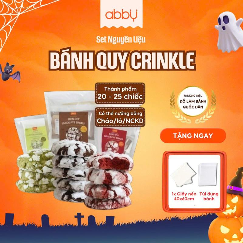 [TẶNG GIẤY NẾN] [Đa kho] Set làm bánh Crinkle Cookie  - Thành phẩm 20 - 25 bánh  - ABBY nguyên liệu làm bánh quy phủ đường tại nhà, kèm túi đựng bánh