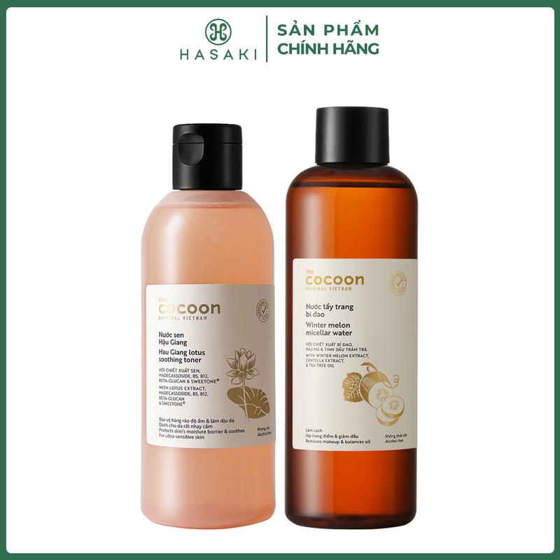 Combo Cocoon Nước Cân Bằng Sen Hậu Giang 310ml & Nước Tẩy Trang Bí Đao 500ml Hau Giang Lotus Soothing Toner + Winter Melon Micellar Water | HASAKI BEAUTY