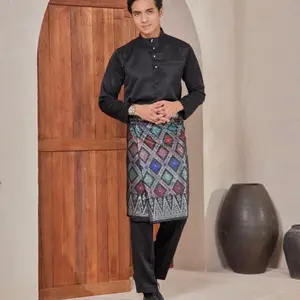 Satu Stell Baju Teluk Belanga Pria Baju Adat Melayu Pria Bahan Satin Velvet