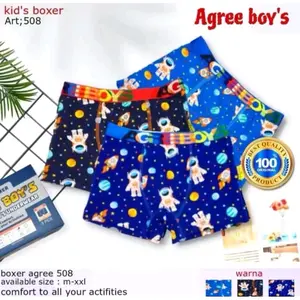 isi 3pcs _Celana Dalam boxer  ANAK AGREE 508  anak laki laki motif astronot / BOXER ANAK AGREE cd anak laki laki M. L. XL Fashion CELANA PENDEK ANAK