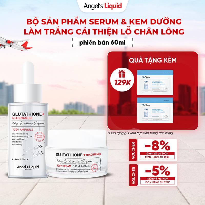 [phiên bản 60ml] Bộ Sản Phẩm Serum, Kem Dưỡng Giúp Trắng Da, Cải Thiện Lỗ Chân Lông Angel's Liquid Glutathione +NIACINAMIDE