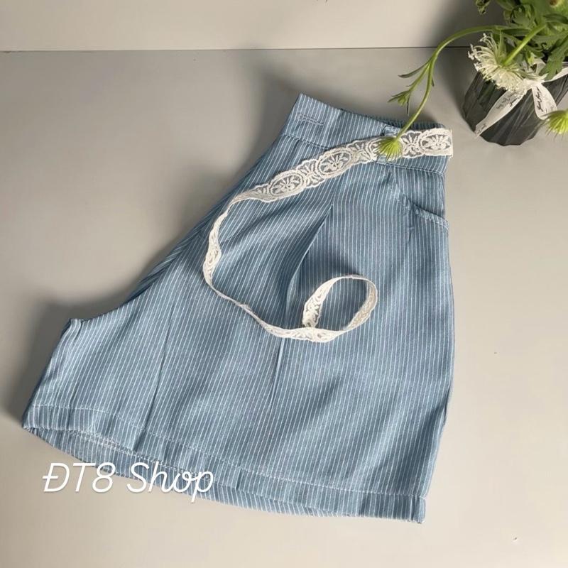 Quần Đùi, Quần Short Nữ Chất Jean Mềm Kẻ Sọc Cạp Khóa, Chun Sau ( Tặng Kèm Dây Nơ ) 5