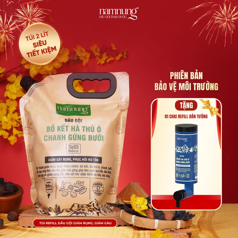   FLASH SALE   Sắp cháy hàng  Dầu gội thảo dược bồ kết NamNung hỗ trợ giảm rụng Túi refill bigsize tiết kiệm nắp vặn tiện lợi 2L Chăm sóc tóc Dưỡng tóc nữ - Giảm 39% 