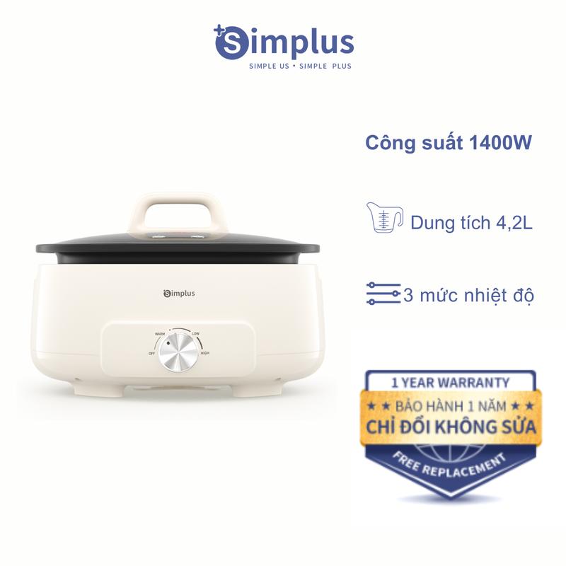 SimplusVN Nồi lẩu điện đa năng dạng tách rời 4.2L Simplus DHGH002 nồi điện chống dính gia dụng 1400W đun nấu hầm canh chiên xào beefsteak Bảo hành 1 năm chỉ đổi không sửa