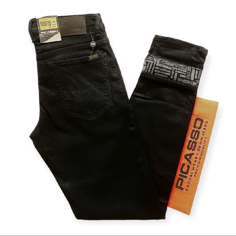 Picasso Denim - Celana Jeans Pria Straight Fit Jeans Stretch Deep Black Branded 0