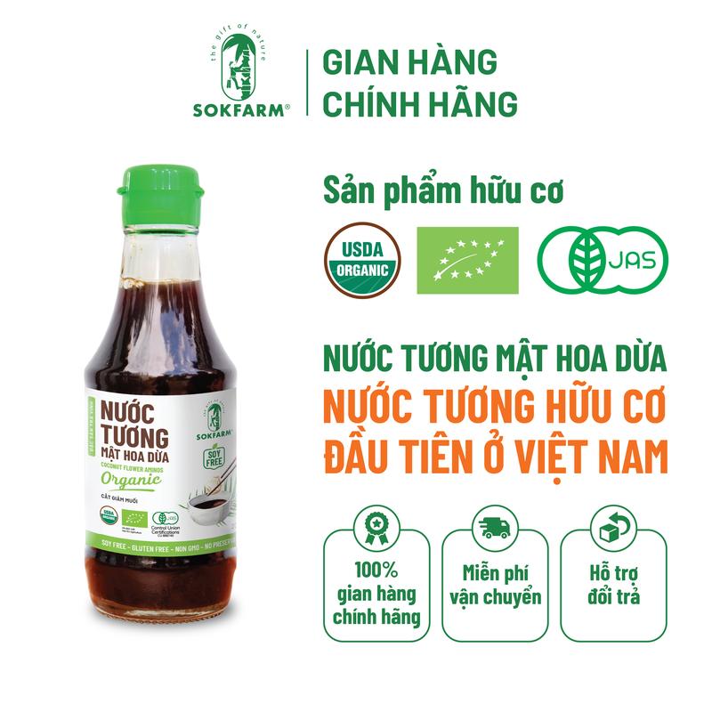 Nước Tương Mật Hoa Dừa Hữu Cơ Sokfarm 200ml | Dòng Ít Muối - Không Từ Đậu Nành, Không Gluten, Ít Mặn, Làm Gia Vị, Nấu Ăn