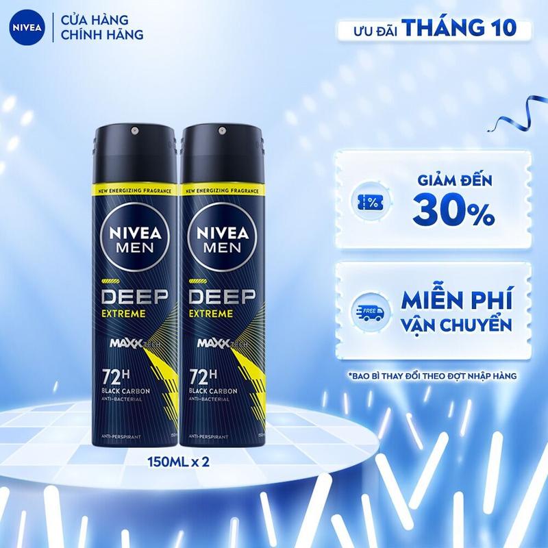 Bộ 2 Xịt Ngăn Mùi NIVEA Men Deep Extreme Hương Năng Động (150 ml) - 93381