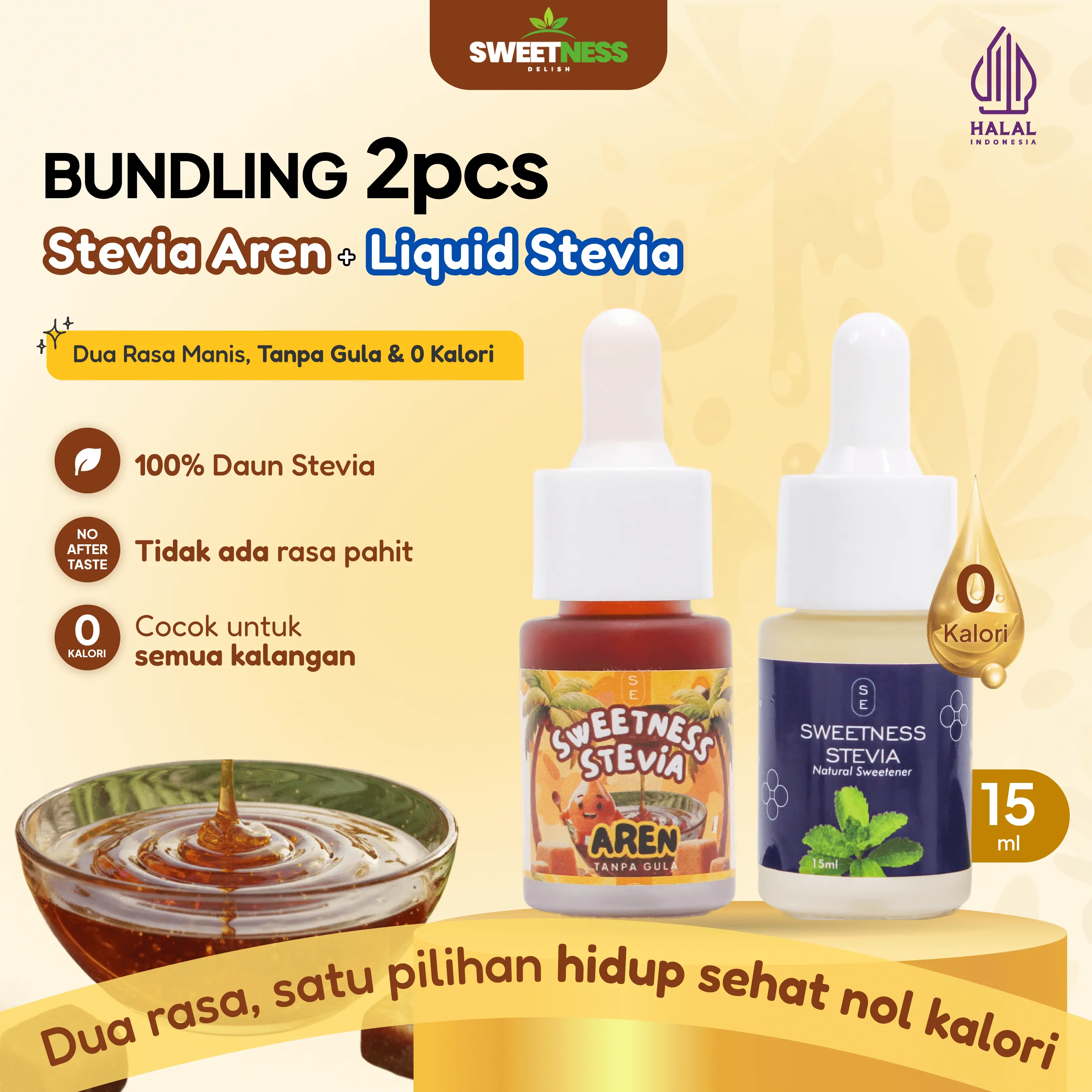 [Bundle Aren + Natural] - Sweetness Stevia 15mL Pemanis Nol Kalori Gula