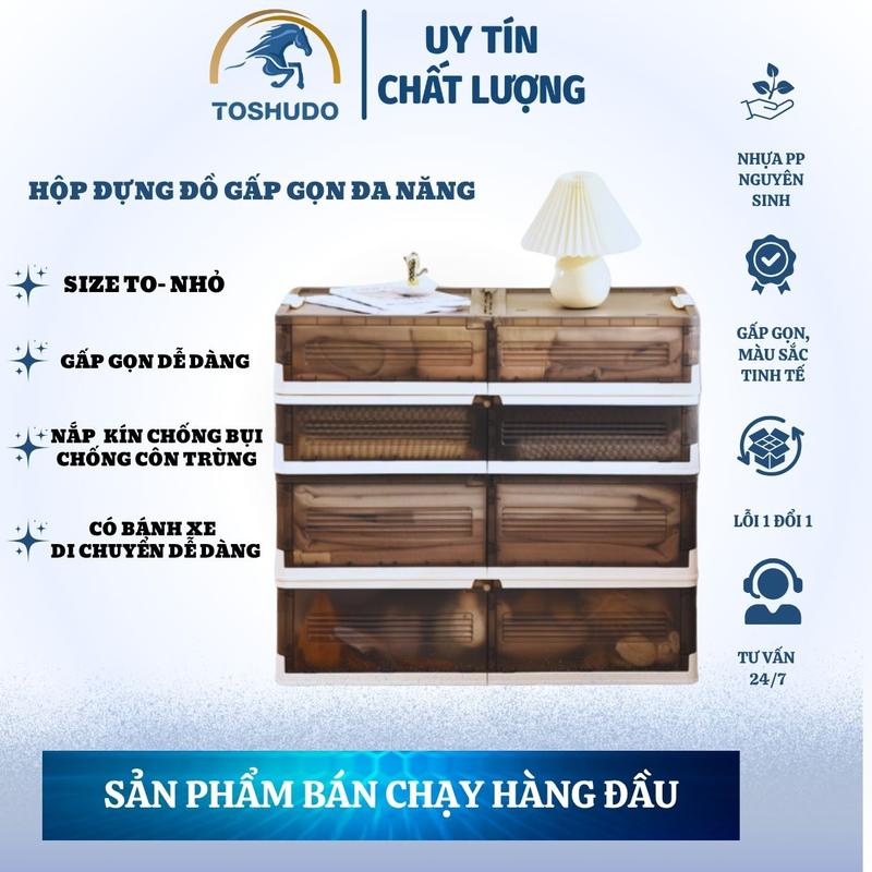 TOSHUDO - Hộp Đựng Quần Áo Đa Năng Để Gầm Giường Có Bánh Xe SiZE Lớn With Lid Có thể gập lại