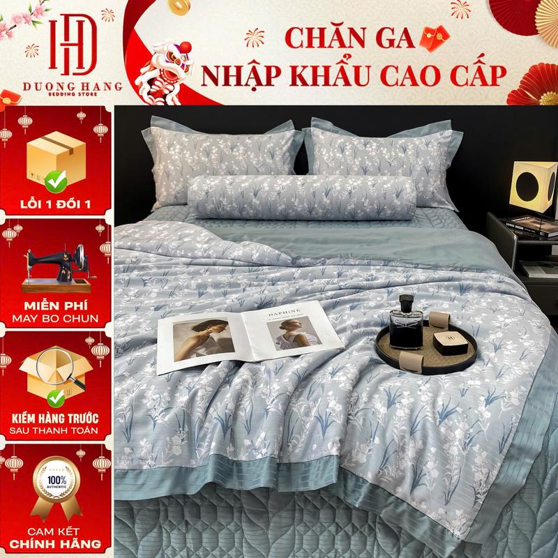 Bộ chăn ga trần phủ Cotton Lụa Mark Jacob BST Xuân Hè 2025 5 món: 1 ga trần phủ - 1 chăn hè trần mỏng - 2 vỏ gối nằm - 1 vỏ gối ôm