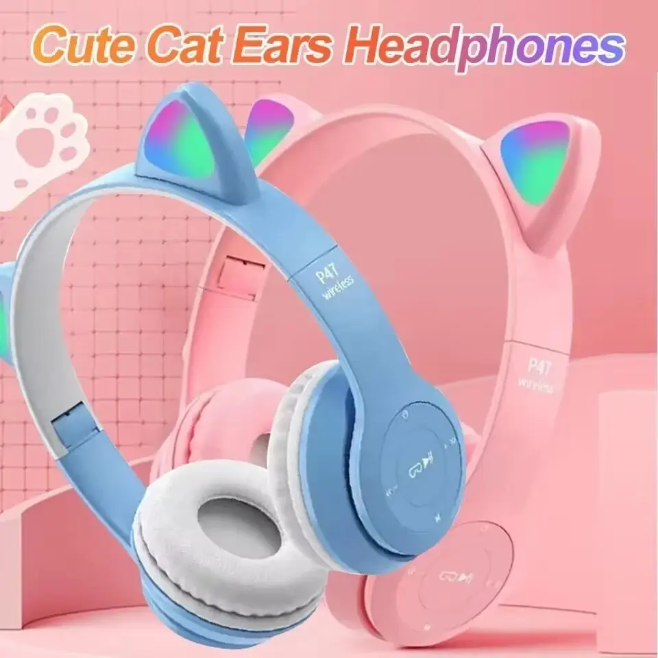 Headphone Kucing Bluetooth Wireless Telinga Kucing LED earphone & headphone