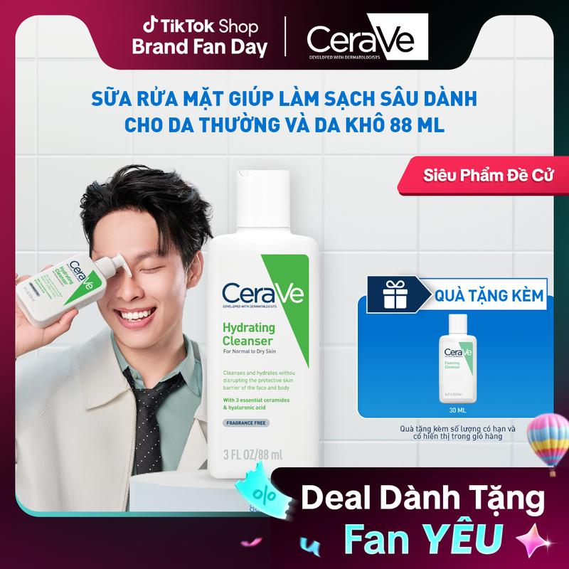 [DEAL HOT] Sữa rửa mặt giúp làm sạch sâu dành cho da thường và da khô CeraVe Hydrating Cleanser 88ML. Sữa rửa mặt dạng gel không tạo bọt làm sạch sâu dịu nhẹ và cung cấp độ ẩm cho da. Chăm sóc da_Sữa rửa mặt_Skincare cho Nam và Nữ_Cleansing