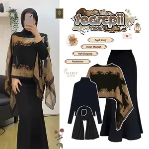 Outfit Kondangan Scraf Vintage (Syal Hitam, Rok Duyung, Inner, Pashmina) One Set Wanita Dewasa - AV24