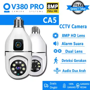 V380 Pro Kamera CCTV Lampu CCTV Waterproof Bohlam Dual Lensa 6MP Alarm Deteksi Manusia AI Penglihatan Malam Inframerah