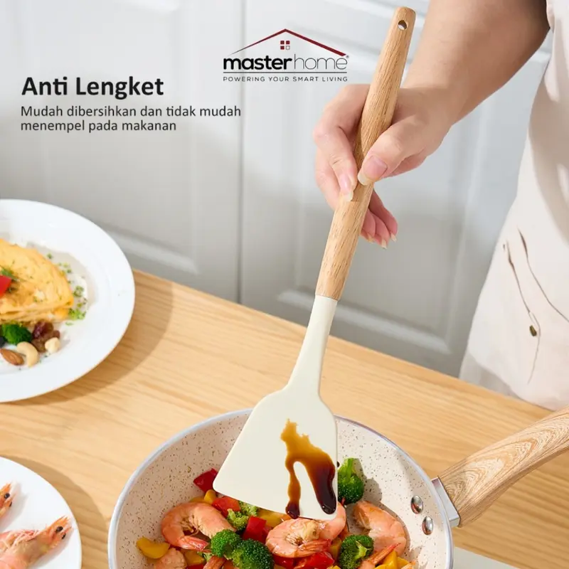 Masterhome Spatula Silikon Tahan Panas Tebal | Sutil Silikon Gagang Kayu | Silicone Utensil Premium | Sodet Silikon 4