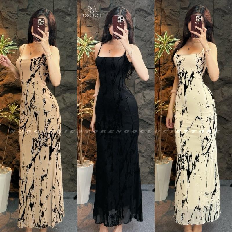 D1069 - Đầm Body 2 Dây Vải Lưới Hoạ Tiết Basic Tôn Dáng - Ngọc Lucie