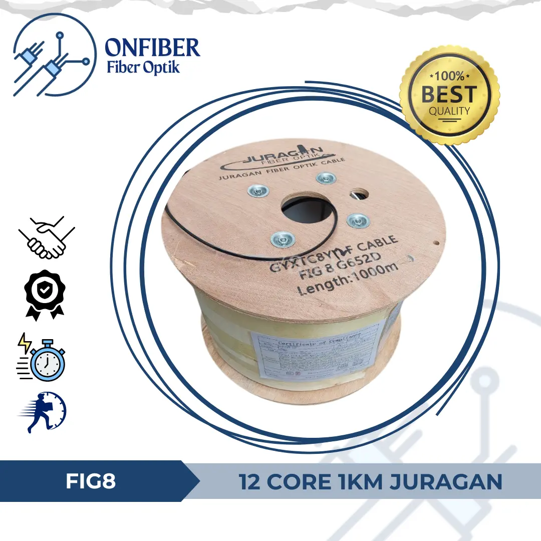 Kabel FO 12 Core Fig8 1KM/2KM | 12 Core Fig 8 KU Mini Panjang 1000/2000Meter Tube Jelly Merk Juragan FO