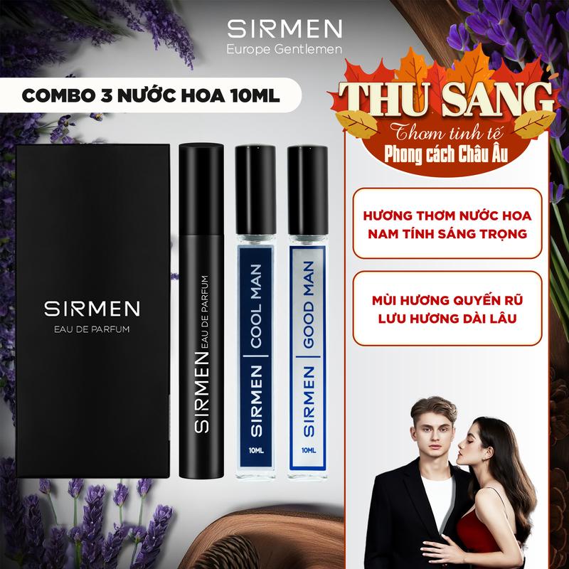 [Combo 3 chai 10ml - 3 mùi] Nước hoa nam SIRMEN Eau de Parfum châu Âu Europe Gentlemen thơm lịch lãm, trẻ trung, cuốn hút