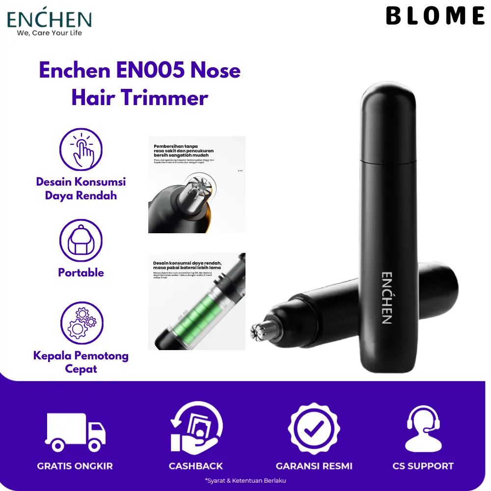 BLOME Enchen Pembersih Bulu Hidung Nose Hair Trimmer Alat Cukur Bulu Hidung Aman dan Mudah Digunakan AA Battery