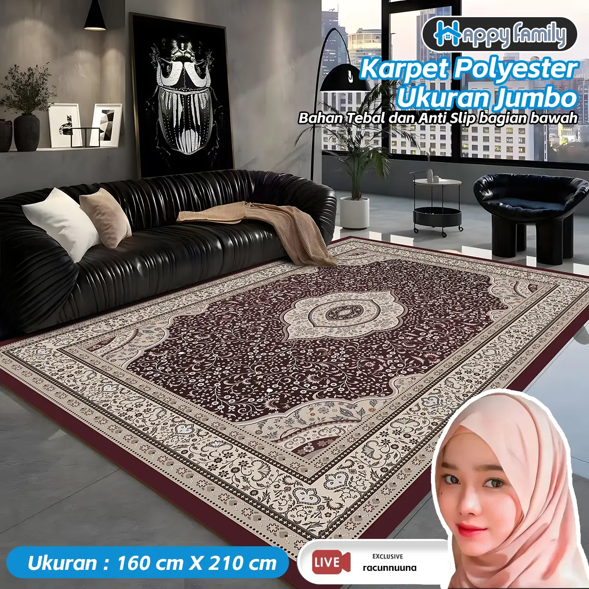 (HF) X Racunnuuna Karpet Polyester besar UK 160x210CM Motif Eropa Aesthetic Tebal 5MM HIGH QUALITY