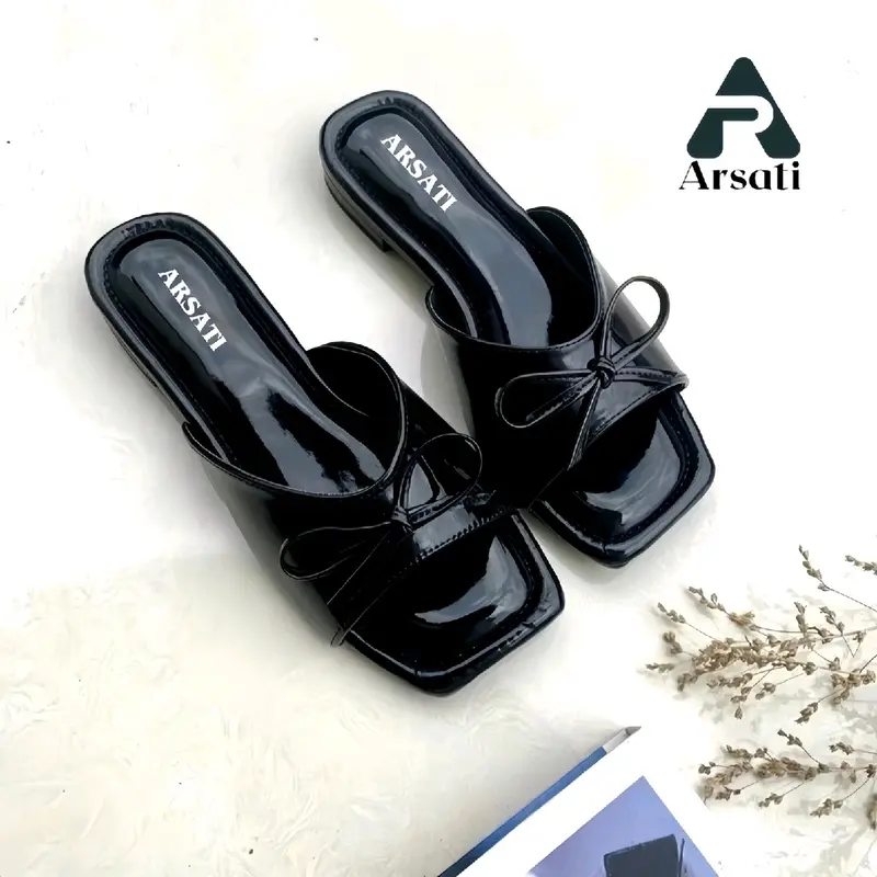 Jennie Slippers Sandal Flat Wanita Pita Coquette Cantik Empuk Slop Kekinian Burgundy Series Sendal 0