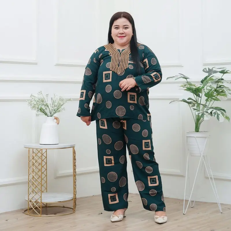 Setelan Baju Celana Wanita Dewasa Lengan Panjang Kombinasi Renda Terbaru Bahan Rayon Motif Kekinian  Viral terbaru2024 4