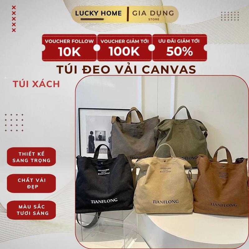   GIÁ MỞ BÁN  Túi vải Tote vải Canvas phong cách Hàn Quốc khóa bấm tiện lợi thời trang túi vải đựng laptop đi chơi cafe 