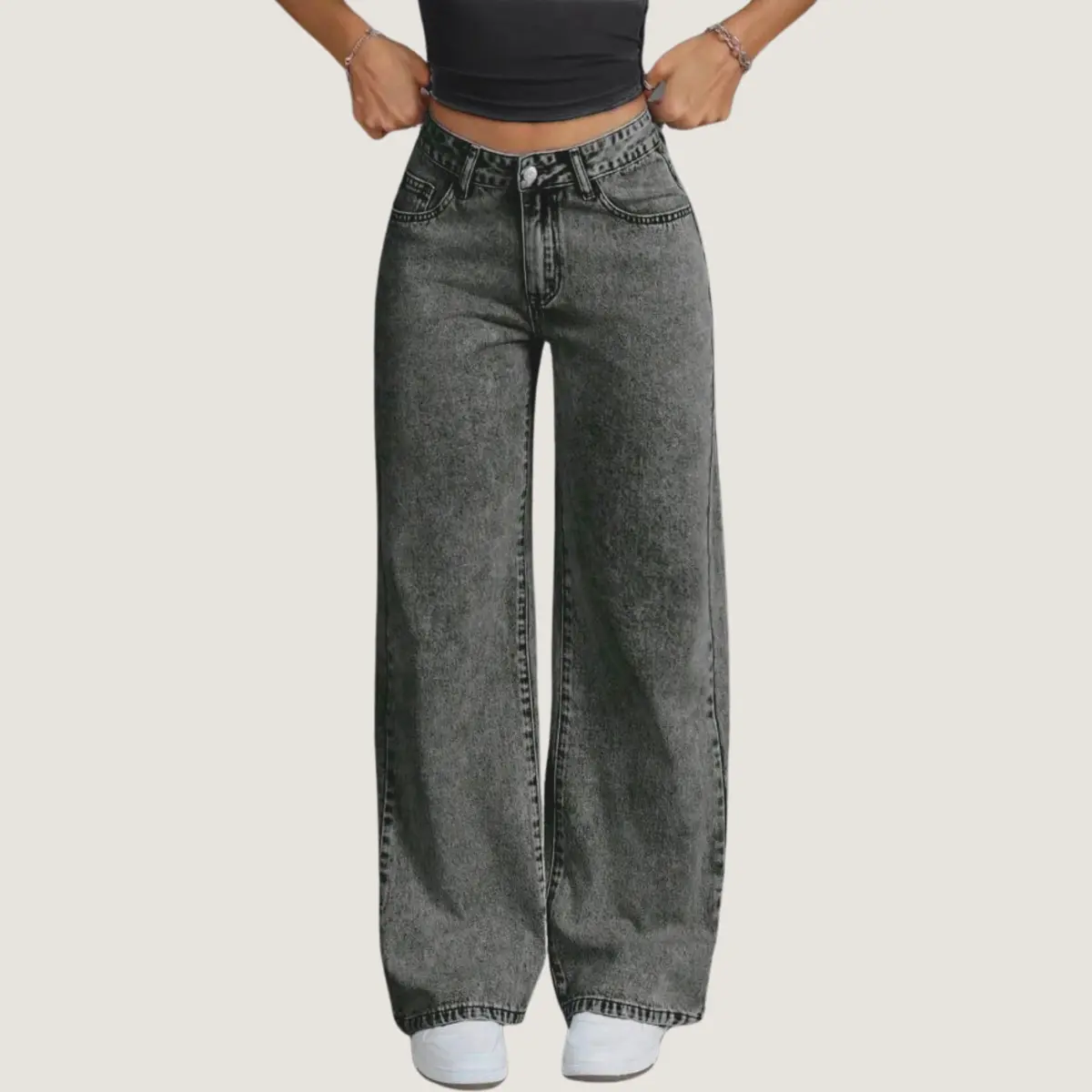 Kit 3 Calça Jeans Wide Leg Feminina Cintura Alta 100% Algodão Premium Bolsos e Modelagem Reta e Solta para Looks Casual e Chic - 8