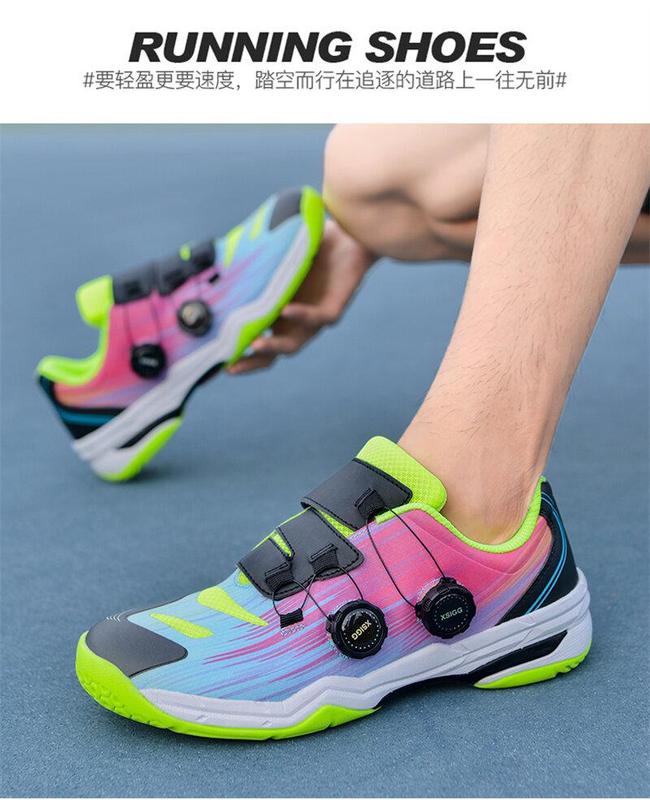 Product Introduction of 36-46 Professional Badminton Shoes for Men Double Rotating Buckle Tennis Shoes Wear-resistant Non-slip Table Tennis Shoes Couple's Training and Competition Sneakers Plus Size 19