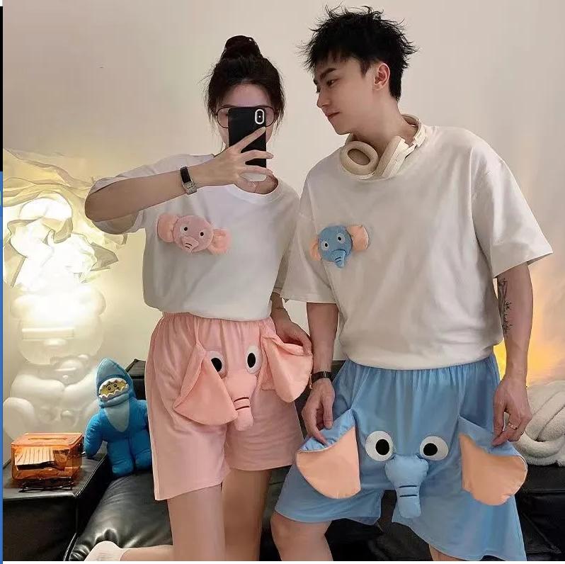 Bộ Đồ Ngủ ngắn Tay Hoạt Hình, Phong Cách Mùa Hè, Dành Cho Nam Và Nữ, Quần Đùi Mũi Voi Dễ Thương Và Vui Nhộn, Thích Hợp Cho Học Sinh, Bộ Đồ Mặc Nhà