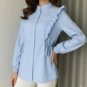 YN- Kemeja Garis-Garis rempel bahu Katun LD 110 Blouse Muslimah Casual Elegan- Atasan Tunik Wanita Casual Daily - Atasan Wanita Casual Formal - Elegan Stylish - Variasi bunga-  Motif garis -  Remaja