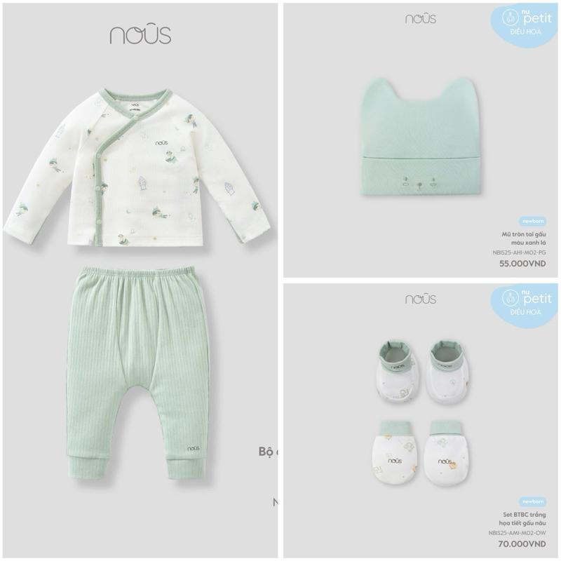 Nous Set sơ sinh dài cài lệch áo trắng họa tiết Peter Pan phối quần xanh cho bé xinh xắn. Chất vải nu velours ấm áp mềm mại và thấm hút mồ hôi tốt.