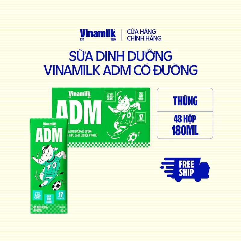 Thùng 48 Hộp sữa tiệt trùng Vinamilk ADM có đường 180ml