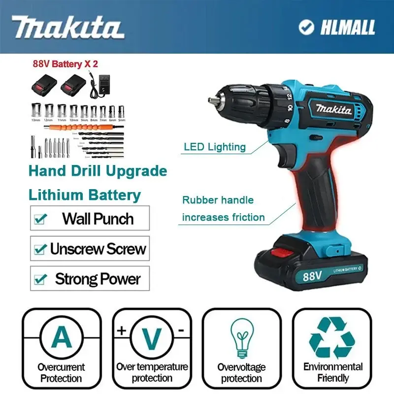 MAKlTA 86vf Mesin bor 2baterai cas 10mm bor listrik murah bor tangan baterai besi tembok Beton kayu - Cordless Drill bor cas 1
