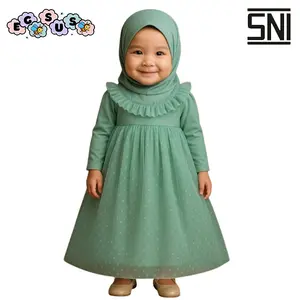 (EGSUS) Gamis Hijab Tutu tileu Dot Bayi Anak Balita Fashion Muslim Pakaian Perempuan Katun Polos Setelan Gaun Pesta 0-4 Tahun hijau wardah cantik kerudung lembut panjang Tile Variasi Baju Nyaman Pita Sage Dress