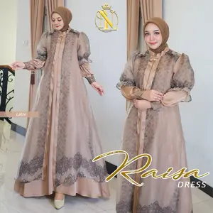 Nalafashion Raisa Dress Silk Sutra Mix Organza Tencel Ziper Depan  tangan smoke