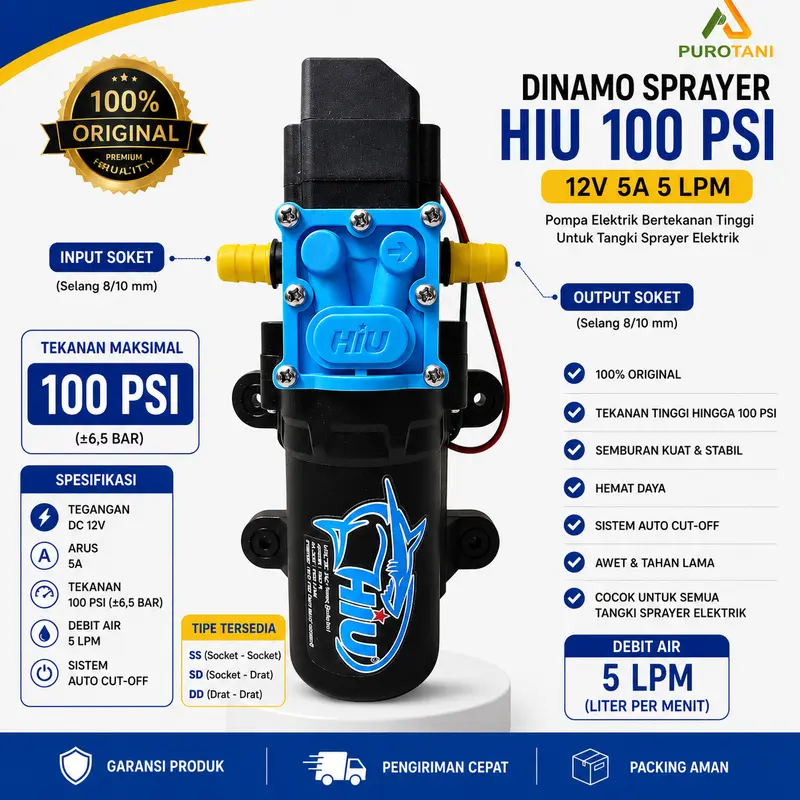 Dinamo Pump Tangki Sprayer HIU Asli Pompa Listrik 12Volt 5A 5 LPM