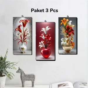 (1 Set 3 pcs) Hiasan Dinding Ruang Tamu Hiasan Kamar Cewek Bunga 04 Dekorasi Rumah Pajangan Dinding Kamar mdf 6mm outdoor