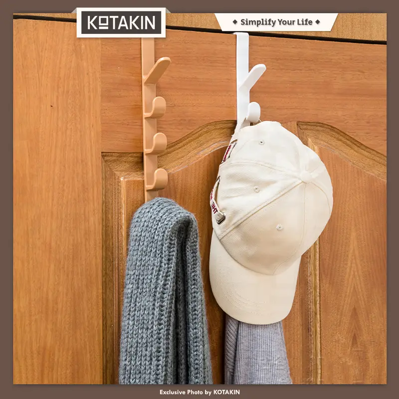 Gantungan Baju Belakang Pintu Cantolan 5 Kait Pakaian Topi Tanpa Paku Steel Cloth Hanger Multifungsi 2