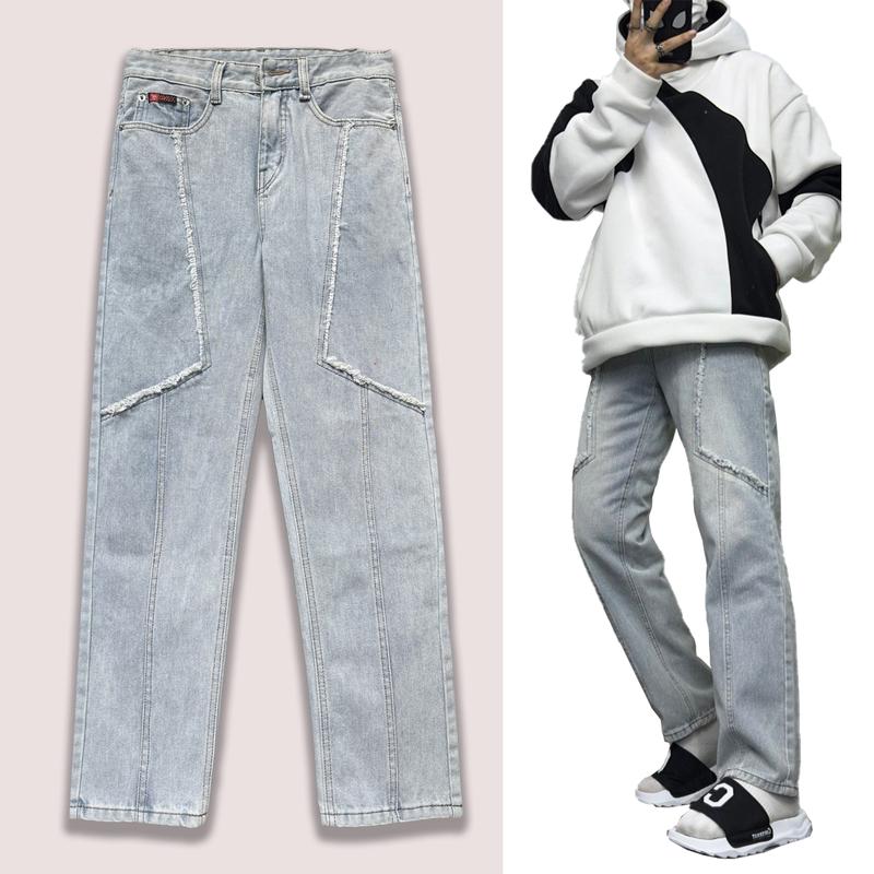 CAROLLA Quần Jean Nam Form suông, ống đứng, ống suông, Jean Baggy, Năng Động, Menswear Pants Kem Có Túi 0