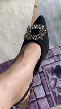 Product Review of Sandal Kaki Tertutup, Untuk Wanita, Koleksi Musim Panas Baharu 2025, Gesper Persegi Berlian buatan, Gaya Elegan, Belakang Kosong, Tumit Stiletto Perancis, Tumit Tinggi, Kasut Kaki Runcing slingback  heels from P**7 0
