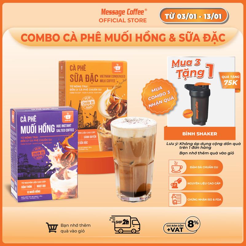 TẶNG BÌNH LẮC Combo 3 Hộp Cà Phê Hòa Tan Message Coffee - Cafe Muối Hồng Himalaya & Cafe Sữa Đặc Chuẩn Gu Việt