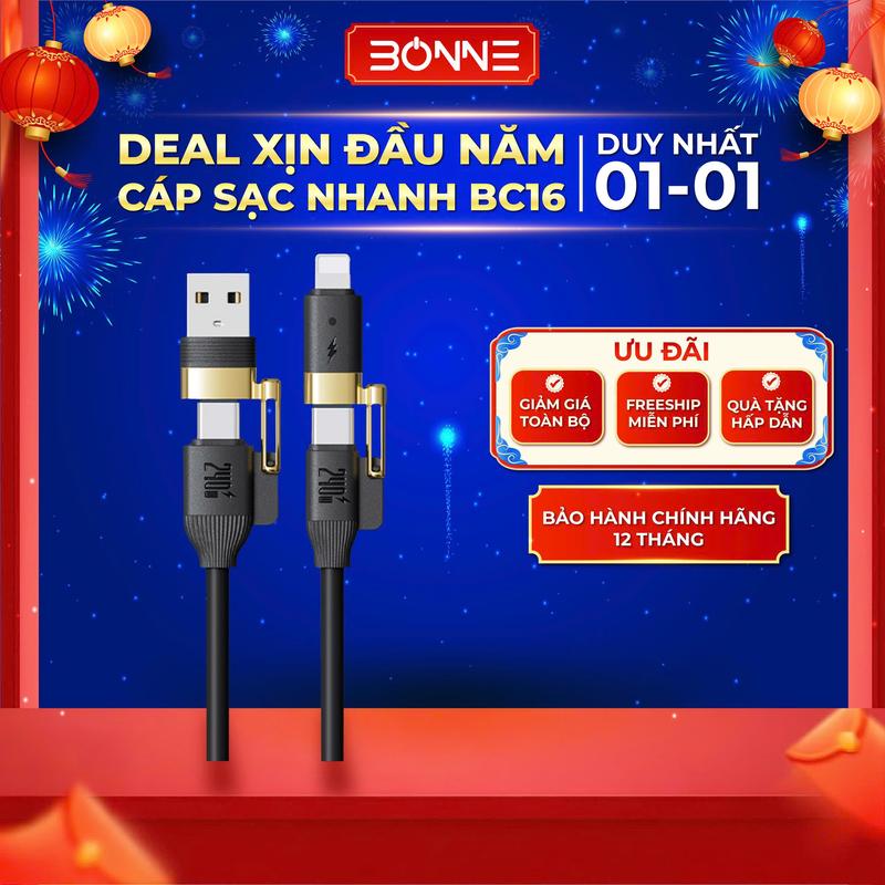Dây Sạc Nhanh BC16 4in1 Công Suất 240W Chính Hãng By Bonne TECHNOLOGIQUE Dây Sạc Đa Năng 4 Đầu Sạc Sạc Được Cho Cả Điện Thoại Và Máy Tính Bảo Hành Chính Hãng 12 Tháng