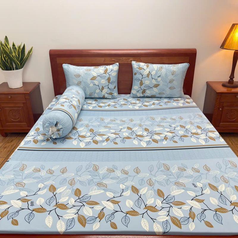 Ga Thun Lạnh Hàn Quốc 4 Món, Ga Giường Bo Thun vải in 3D,Ga bọc vỏ gối 40x60cm. 3