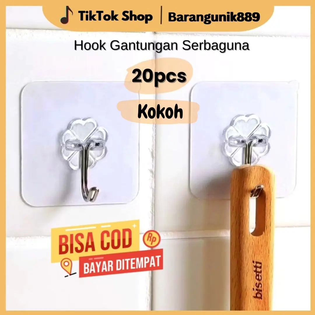 Hook Gantungan Tempel Dinding Ubin, Keramik atau Kaca Super Kuat untuk Kunci, Topi, Tas, Celana, Jaket,  Alat Dapur  sapu dan pel Barangunik889 gantung gayung