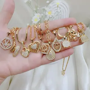 E43 {CO 2 Produk Apapun Free 1} K18 Perhiasan Lapis Emas Kalung set 45cm rantai besar Perhiasan Perempuan xuping