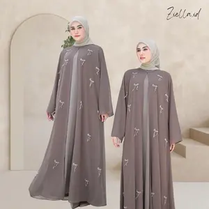 Ziella - Fitta Abaya 2in1 Outer dan Inner With Pita Bordir Organza 3D Bahan Ceruty Babydoll Jersey Abaya Adem Nyaman Dipakai Tidak Menerawang