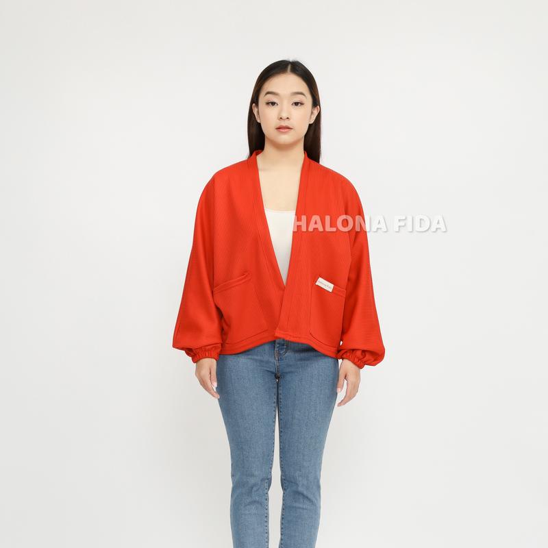 Cardigan Lona Outer Atasan Wanita Batwing Oversize Kelelawar Polos Kantong Kanan Kiri Two Tone Premium 1