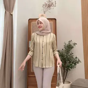 Kemeja rayon wanita motif jumbo ld120 kekinian blouse oversize lengan panjang 7/8 terbaru 2024